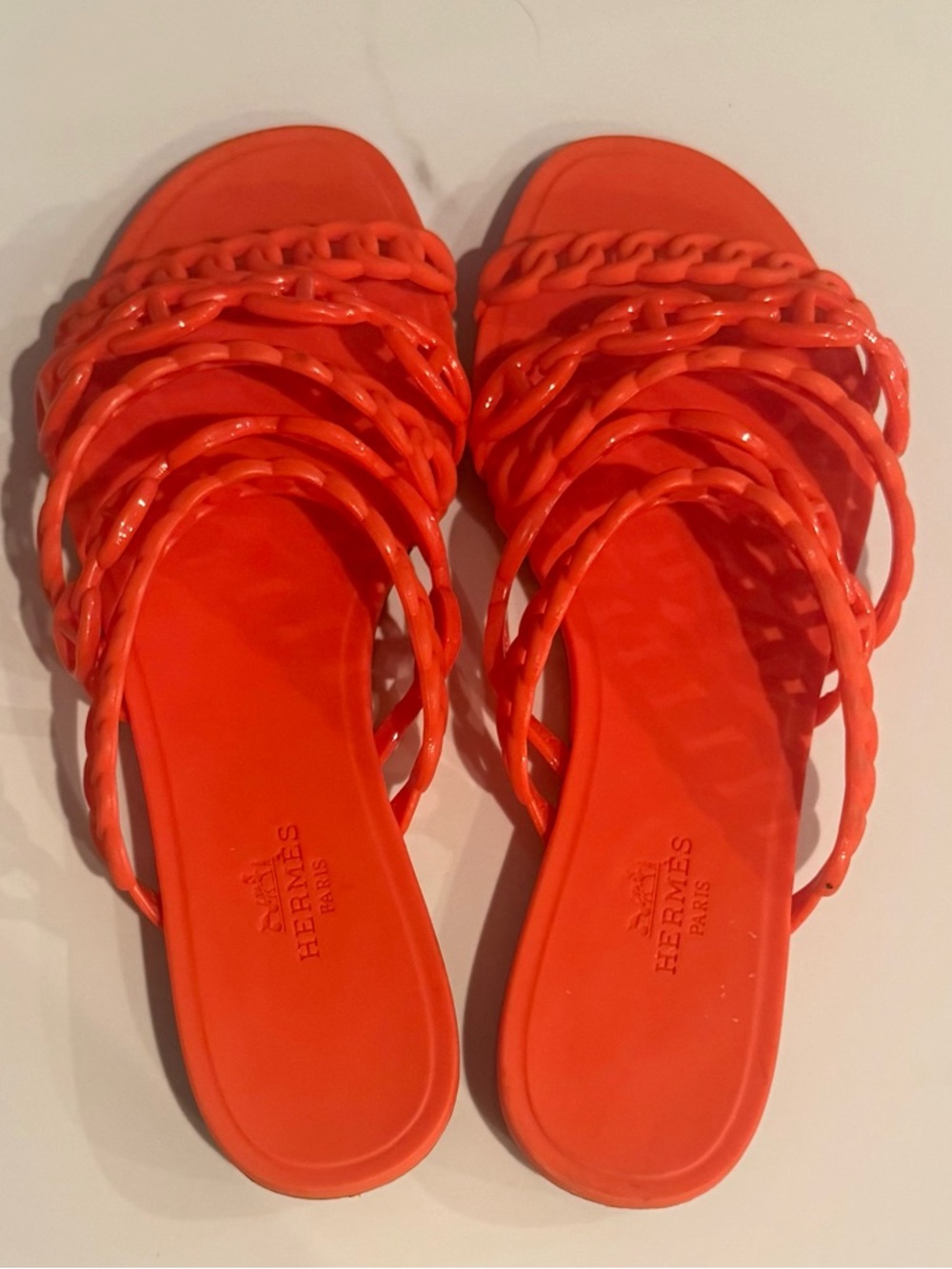 Orange Jelly Braided-Chain Slide Sandals